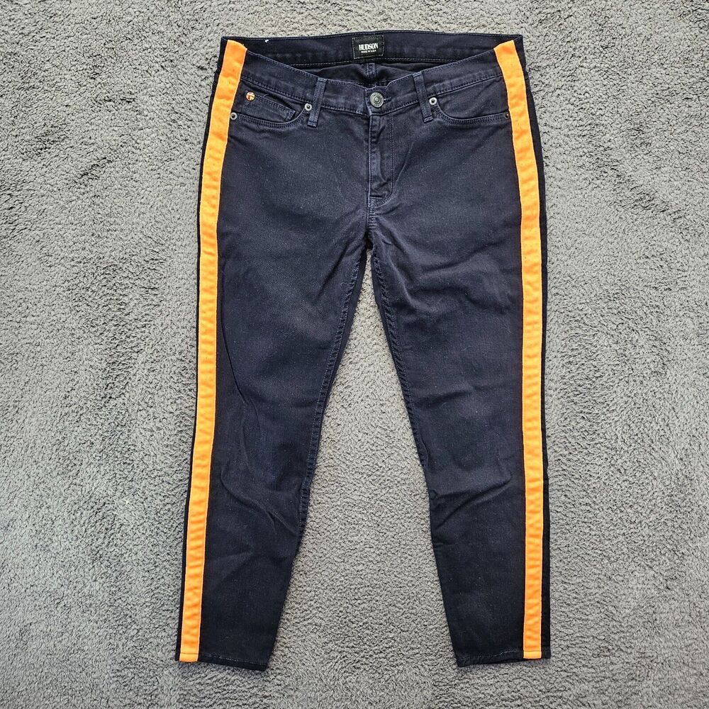 Hudson Jeans Women Size 28 Black Yellow Loulou Tuxedo Skinny Low Rise
